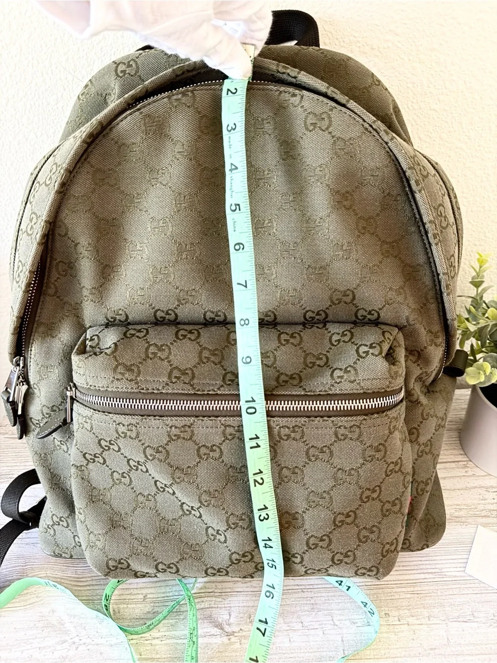 New Gucci GG Monogram Canvas men medium backpack, olive green